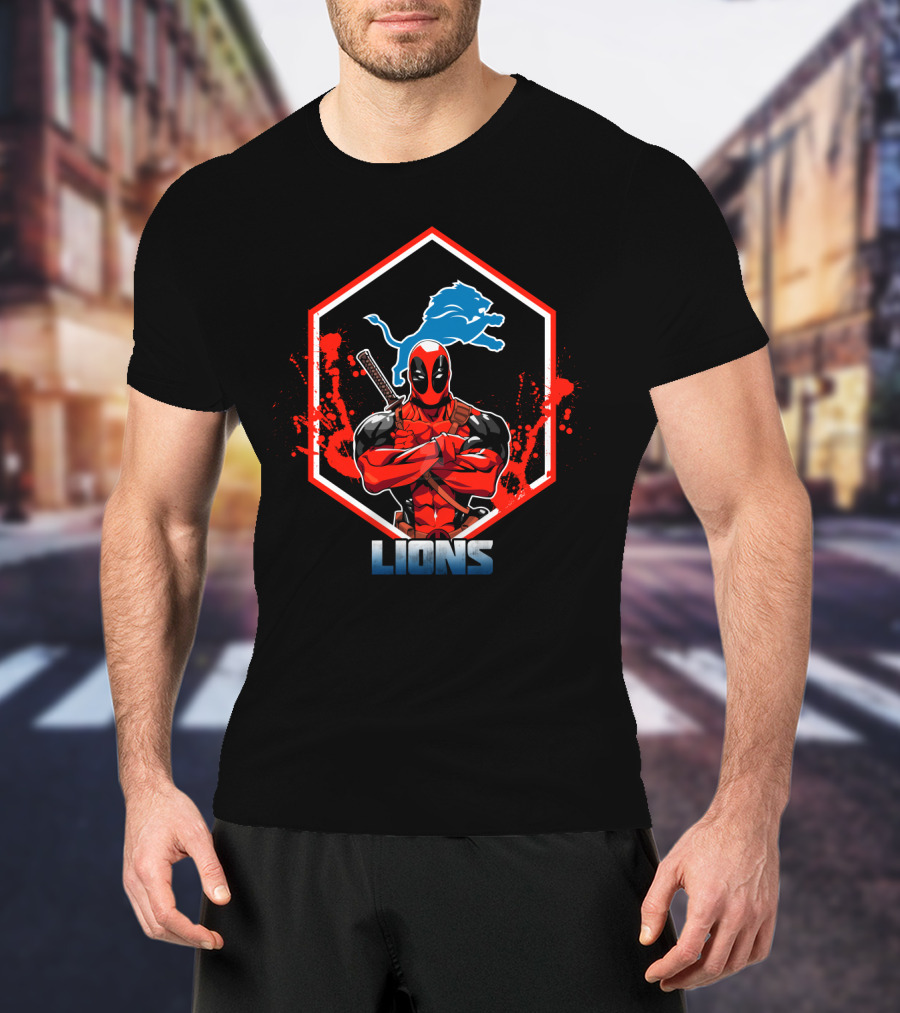 Deadpool Lions Football Crossover Fans T-Shirt