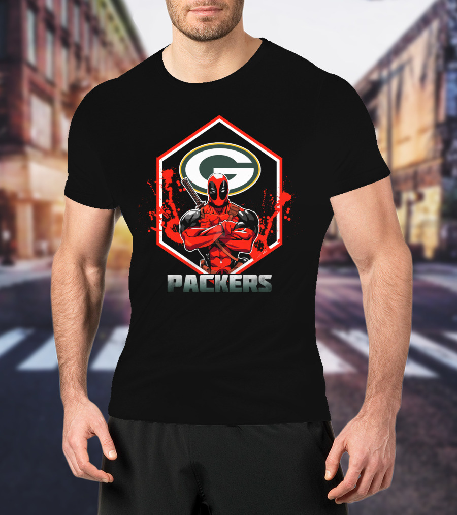 Deadpool And Packers Fan Crossover With Green Bay T-Shirt