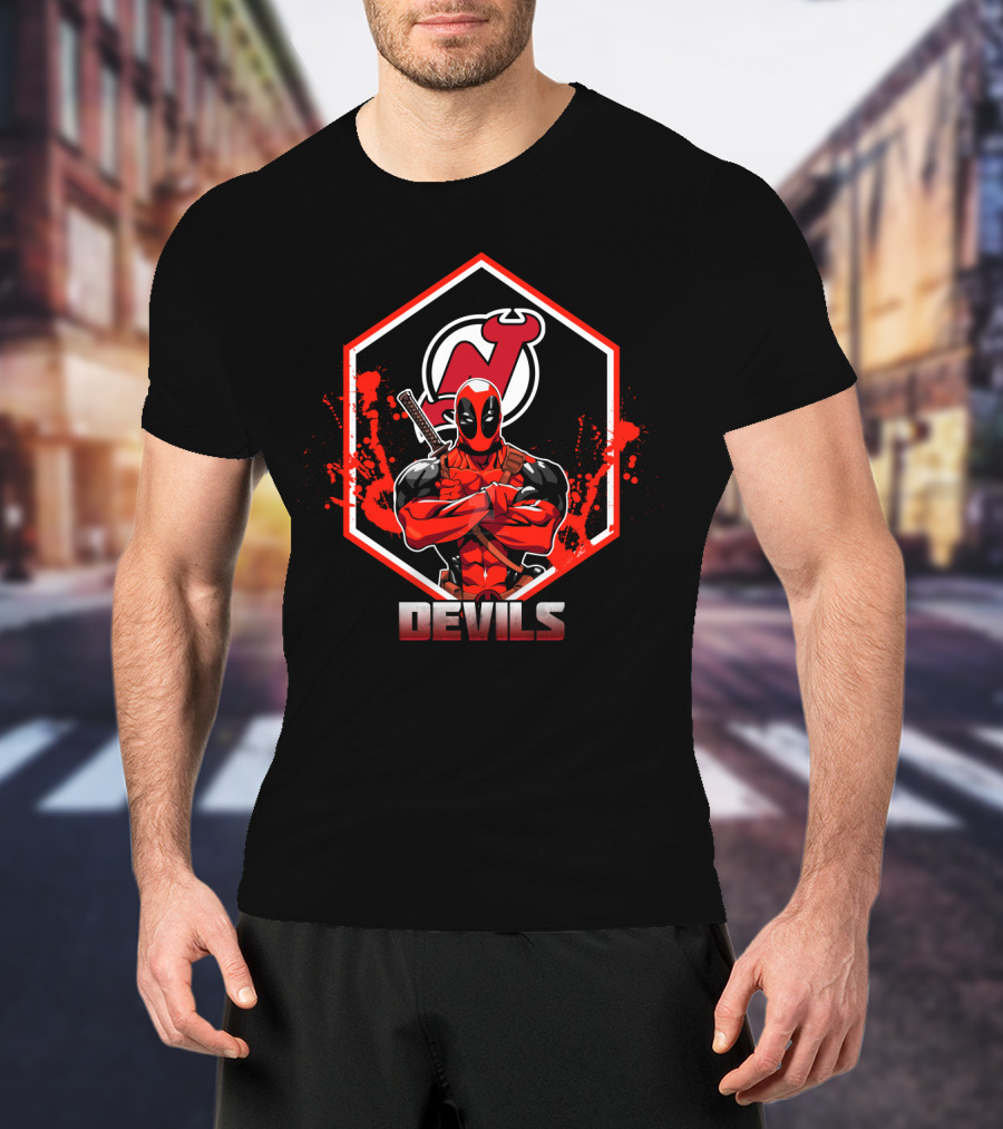Deadpool Standing With New Jersey Devils T-Shirt