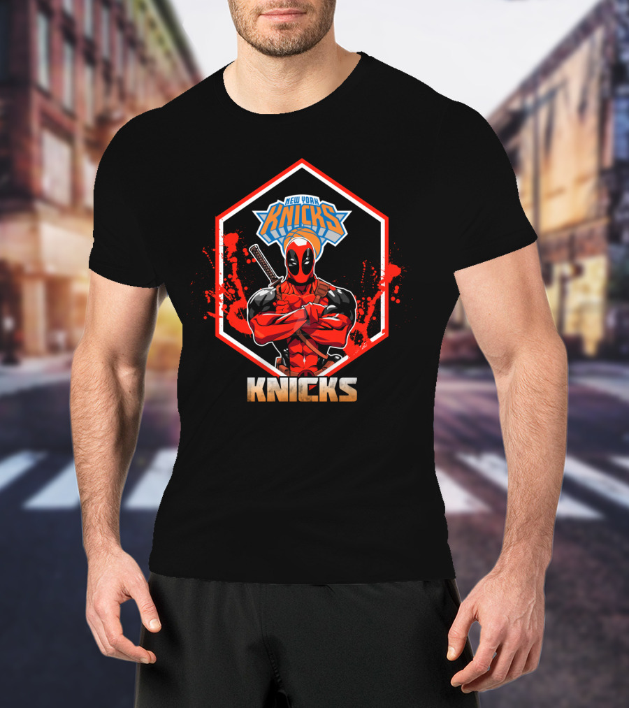 Deadpool With New York Knicks Logo And Sword T-Shirt