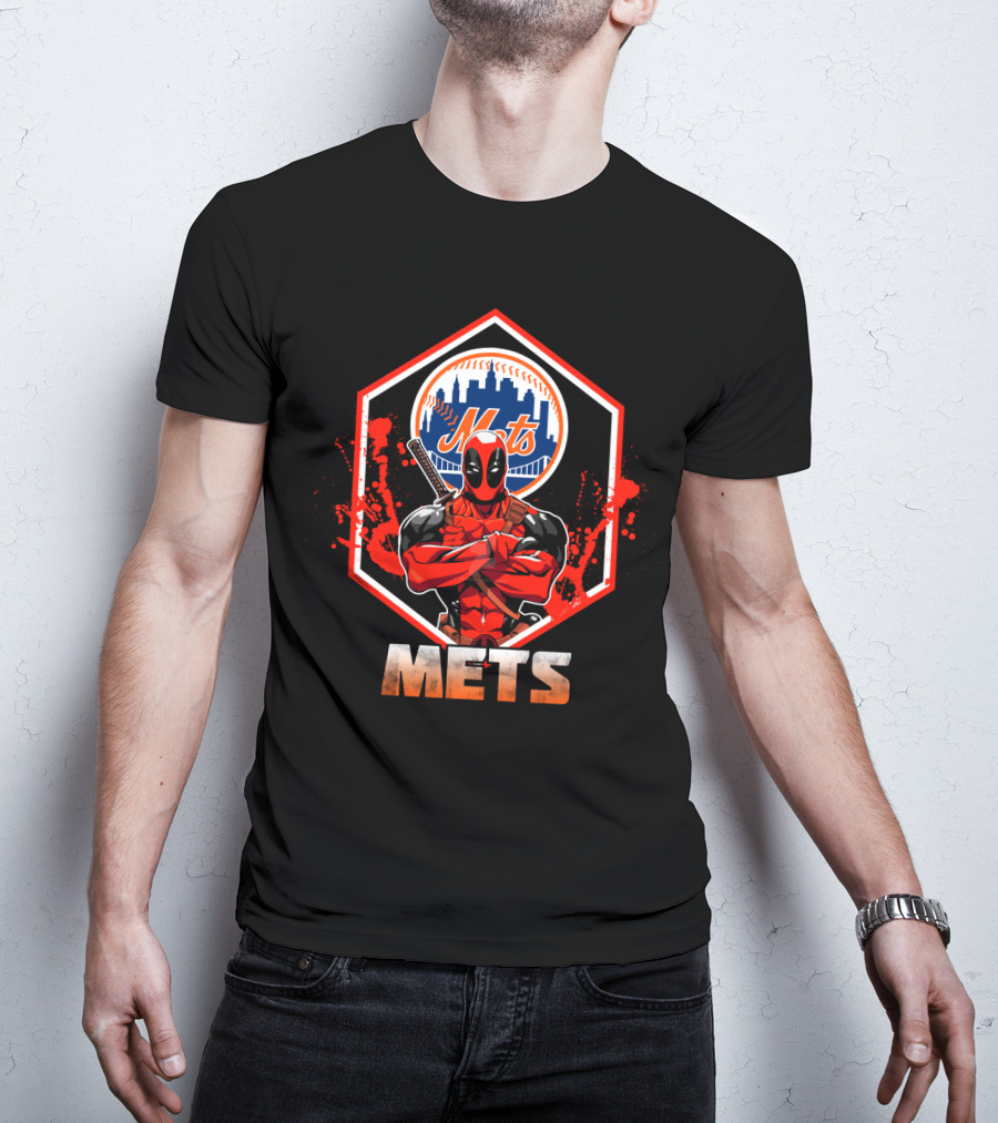 Deadpool Mets Crossover Featuring Iconic New York Baseball T-Shirt