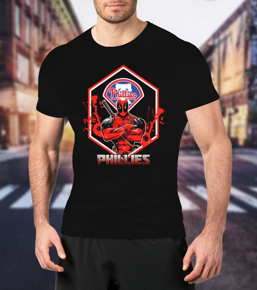 Deadpool Phillies Crossover Fan Art With Logo And Swords T-Shirt