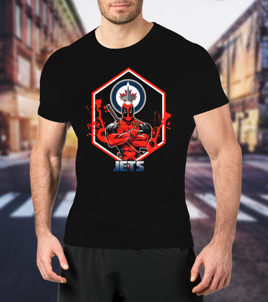 Deadpool With Sword And Winnipeg Jets T-Shirt