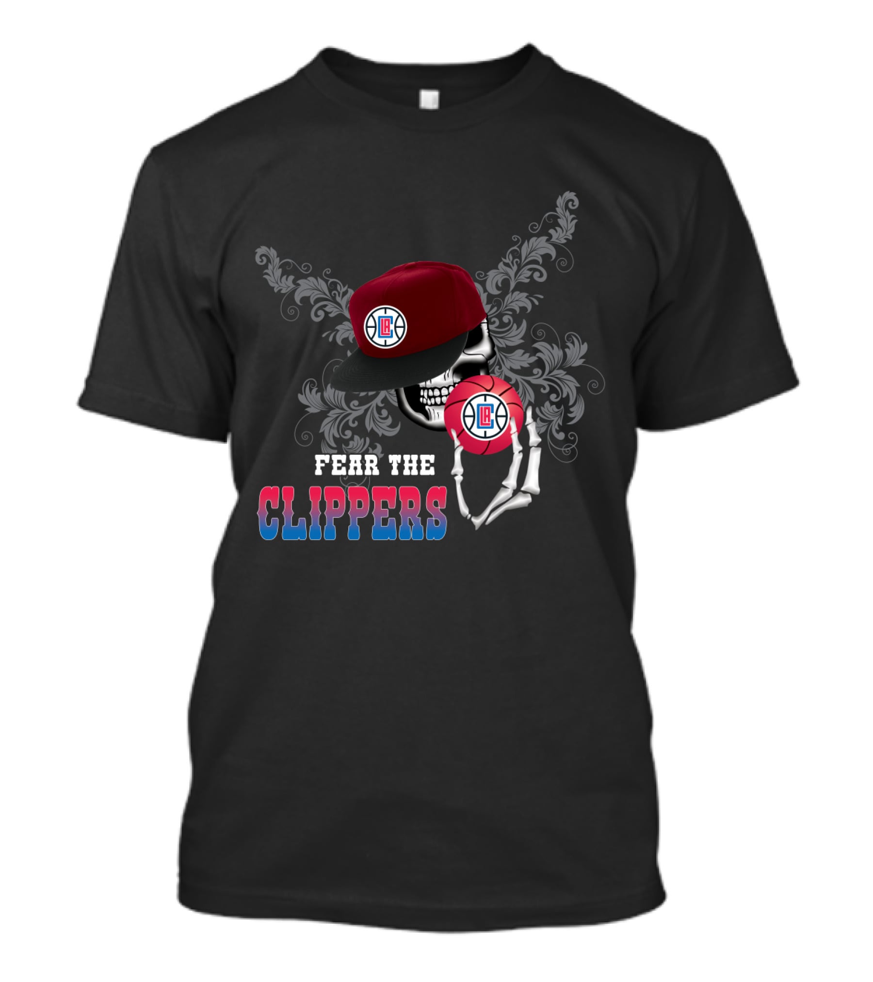 Fear The La Clippers Skull Hat Basketball Fan T-Shirt