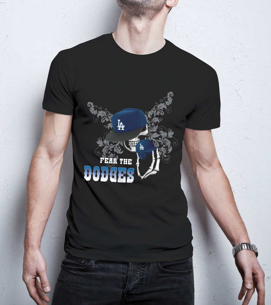 LA Dodgers Skull Cap Graphic Fear The Dodgers T-Shirt
