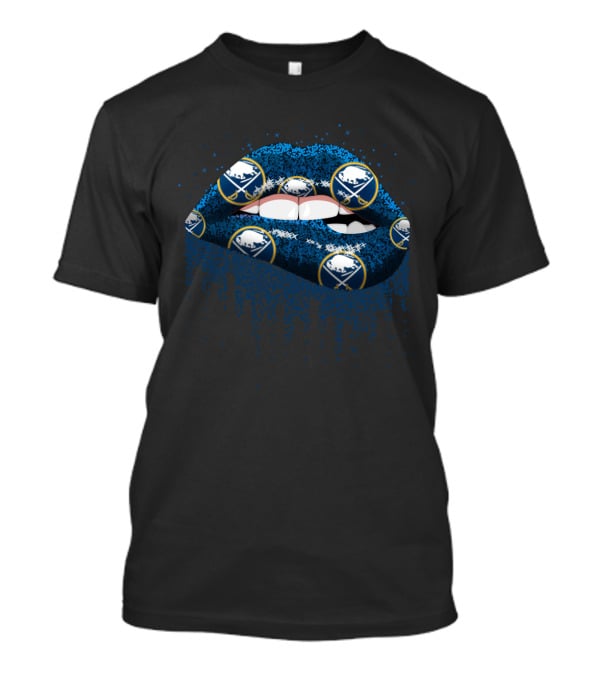 Buffalo Sabres Glitter Lips Fan Art With Team Logo T-Shirt
