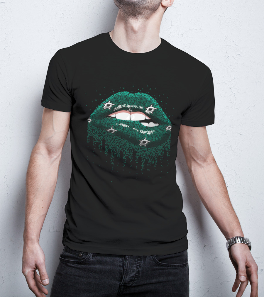 Green Glitter Lips Featuring Stars Iconography For Dallas Fans T-Shirt