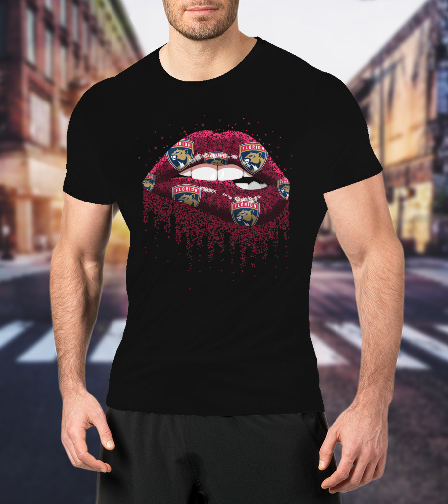 Florida Panthers Glitter Lips Fan Art With Team T-Shirt