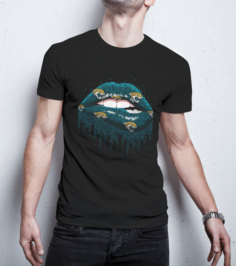 Glitter Lips Jaguars Logo Sparkle For Jacksonville Football Fans T-Shirt