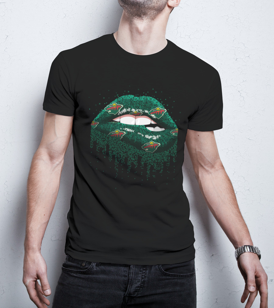 Minnesota Wild Glitter Lips Fan Art With Iconic Logo And Sparkle T-Shirt