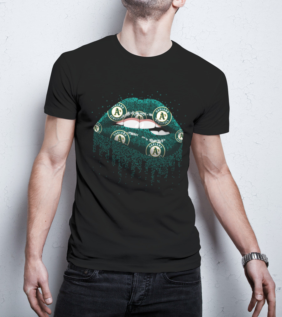 Oakland Athletics Glitter Lips Fan Icons T-Shirt