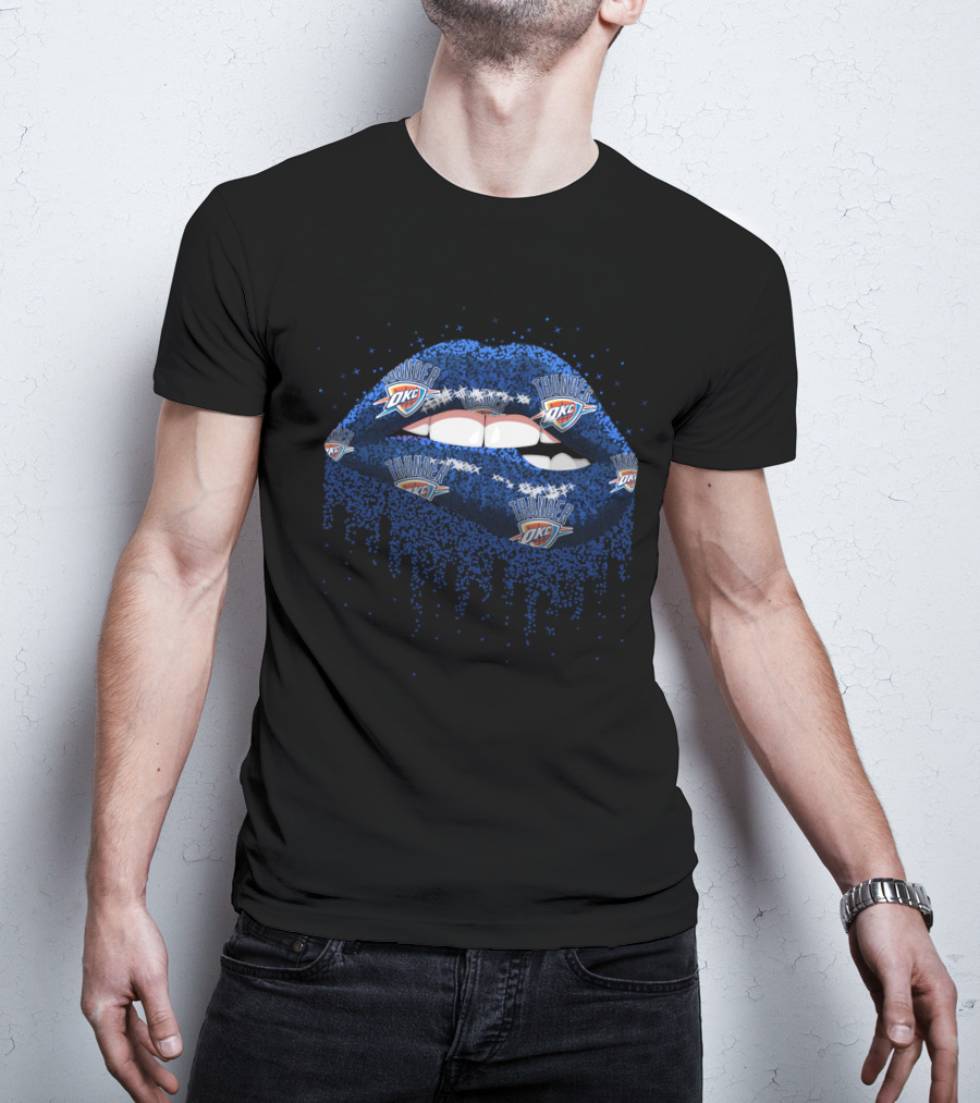 Oklahoma City Thunder Fans Lips Sparkling Blue Logo T-Shirt