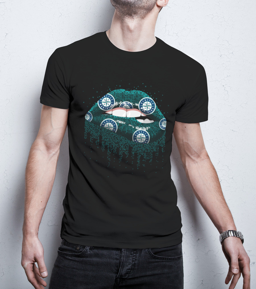 Seattle Mariners Glitter Lips Fan Art With Team T-Shirt