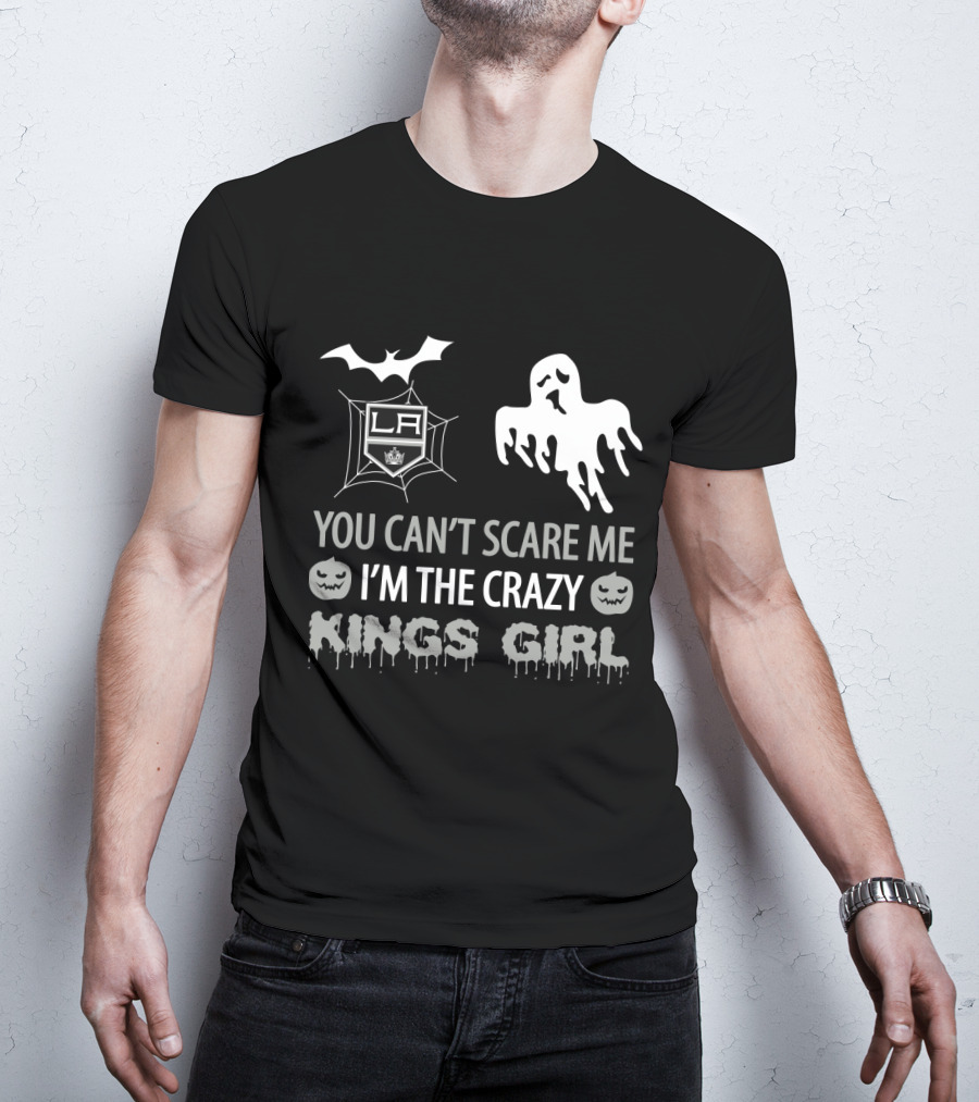 You Can't Scare Me I'm The Crazy Los Angeles Kings Girl Halloween Ghost And Pumpkin T-Shirt