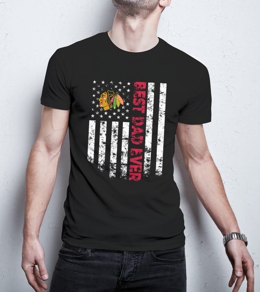 Best Chicago Blackhawks Dad Ever Usa Flag T-Shirt