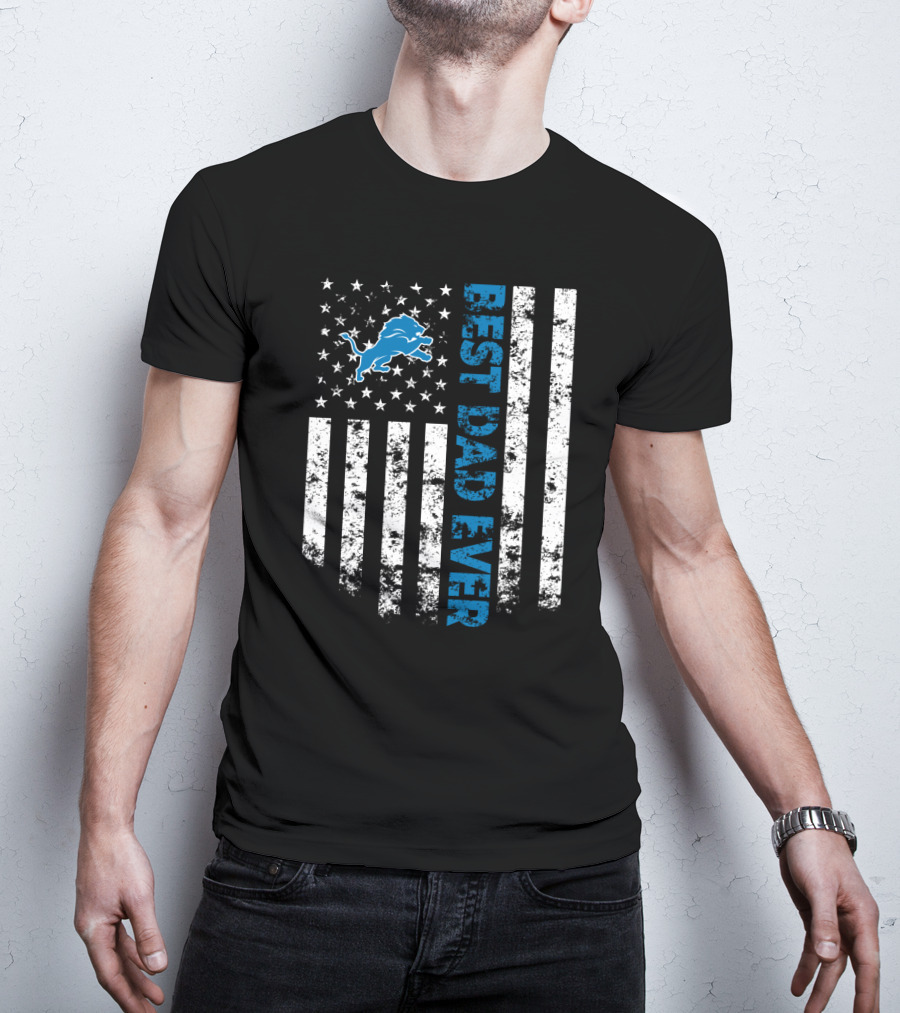 Best Detroit Lions Dad Ever Flag Style T-Shirt