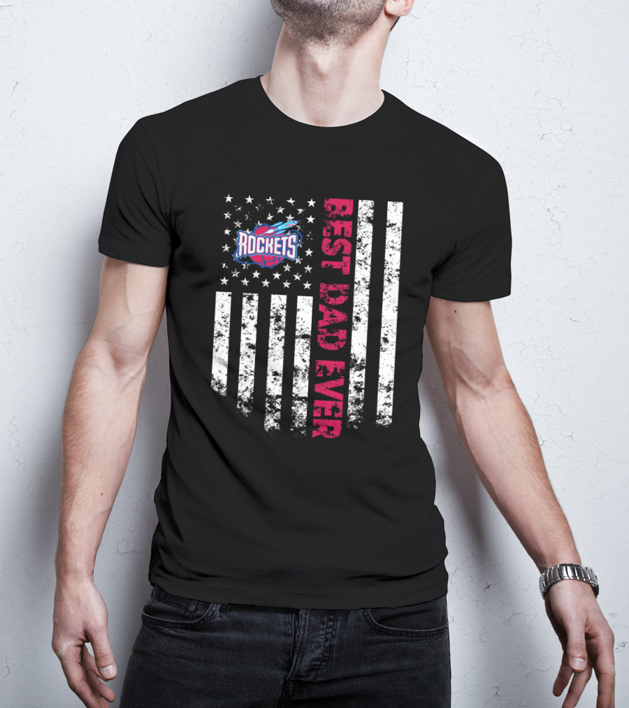 Rockets Best Dad Ever Vintage American Flag Style T-Shirt