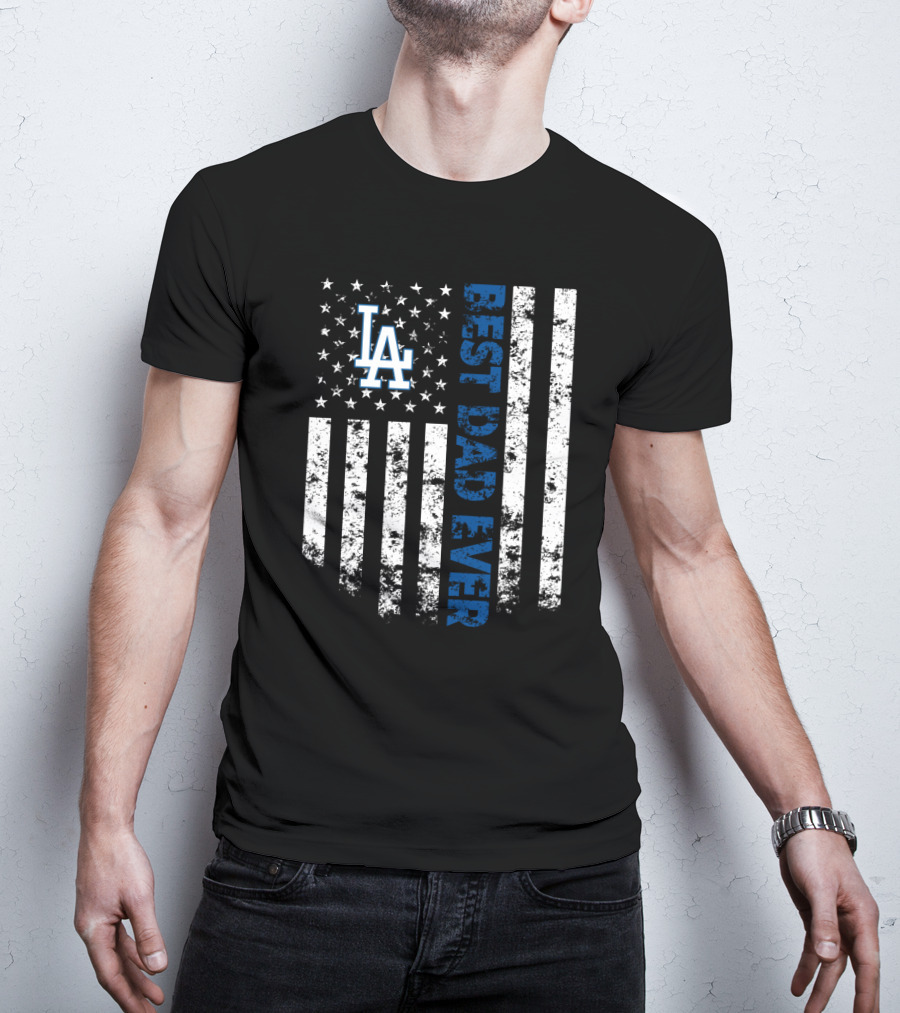 Best Los Angeles Dodgers Dad Ever American Flag MLB Fan Gift T-Shirt