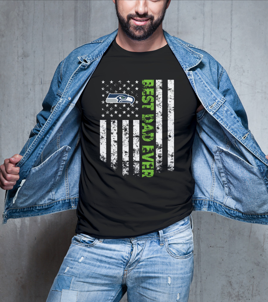 Best Seattle Seahawks Dad Ever Flag T-Shirt