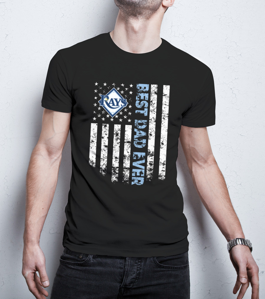 Rays Logo Best Dad Ever With American Flag Stripes T-Shirt