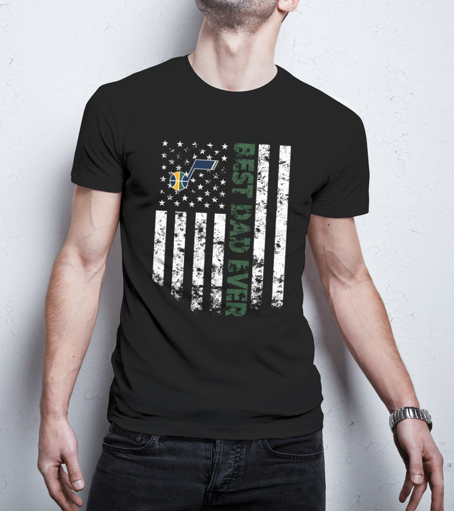 Utah Jazz Best Dad Ever American Flag T-Shirt
