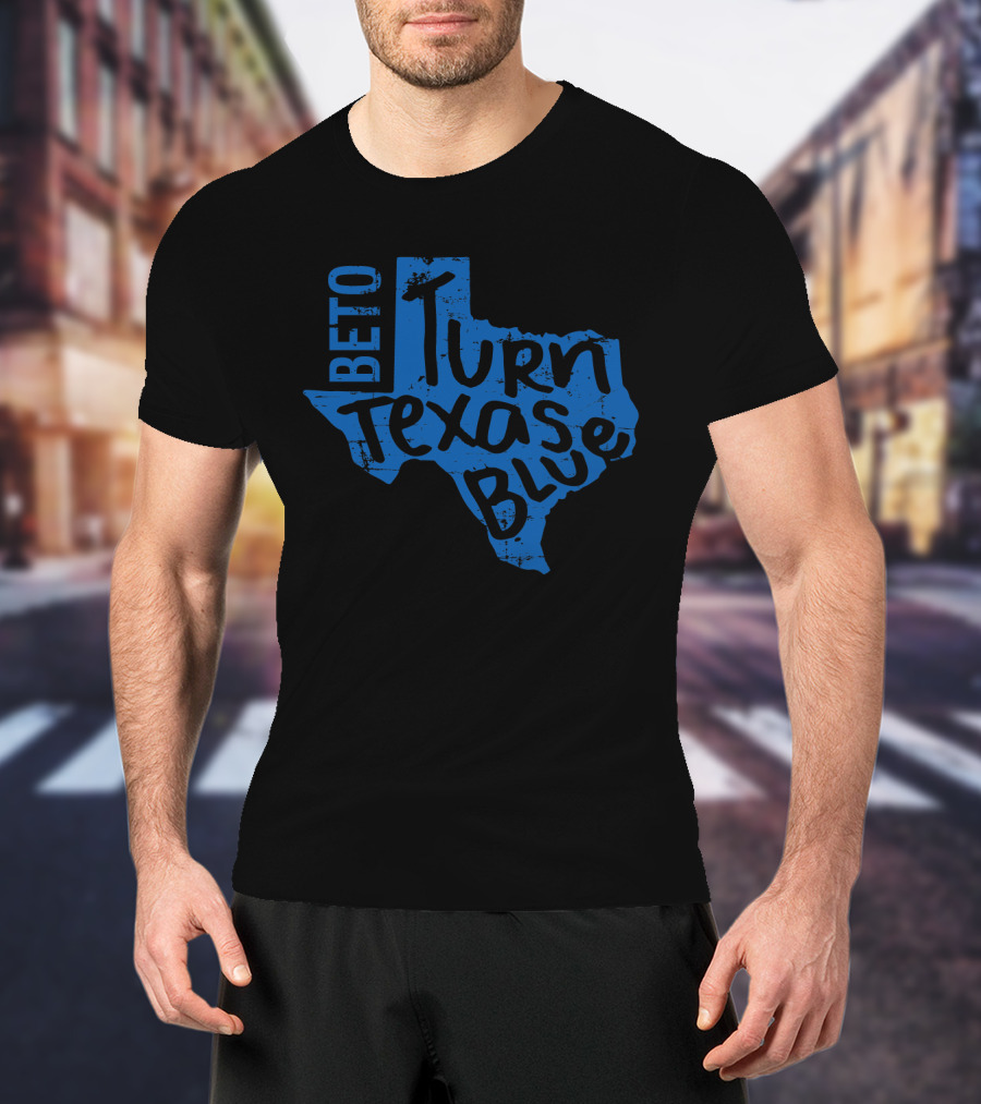 Beto Turn Texas Blue Bold Text Inside Blue Texas Outline T-Shirt