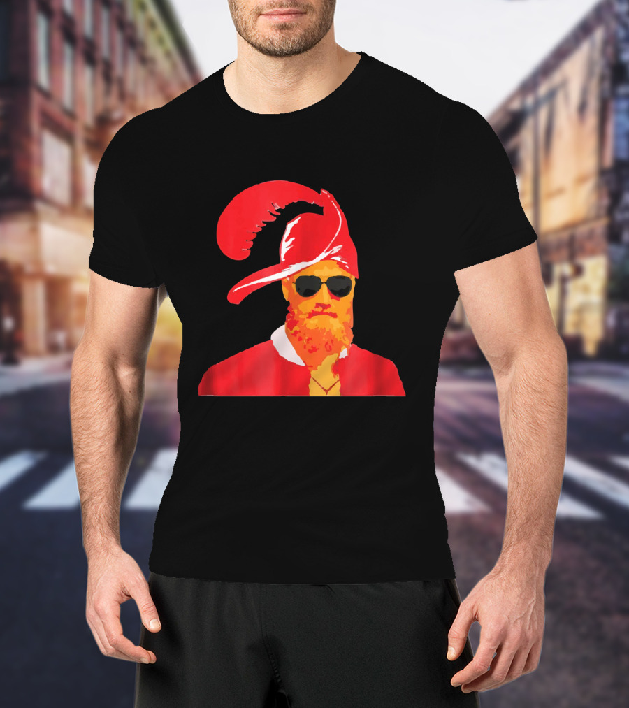 Fitzmagic Pirate Santa With Sunglasses Iconic Beard Red Feather Hat T-Shirt