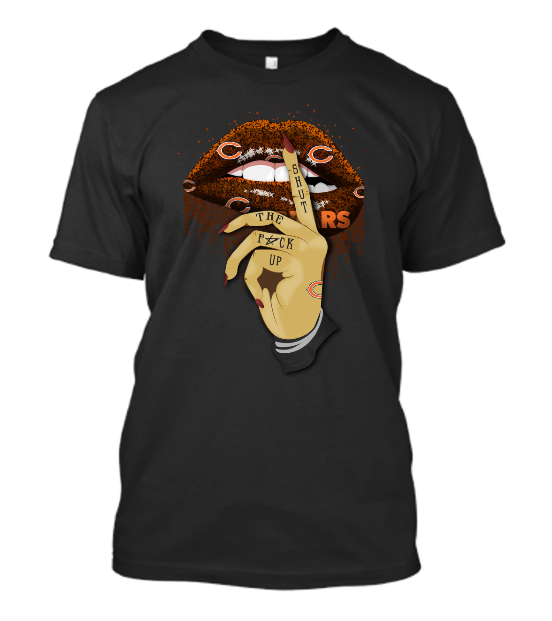 Glitter Lip Shut Up Gesture Chicago Bears Fans T-Shirt