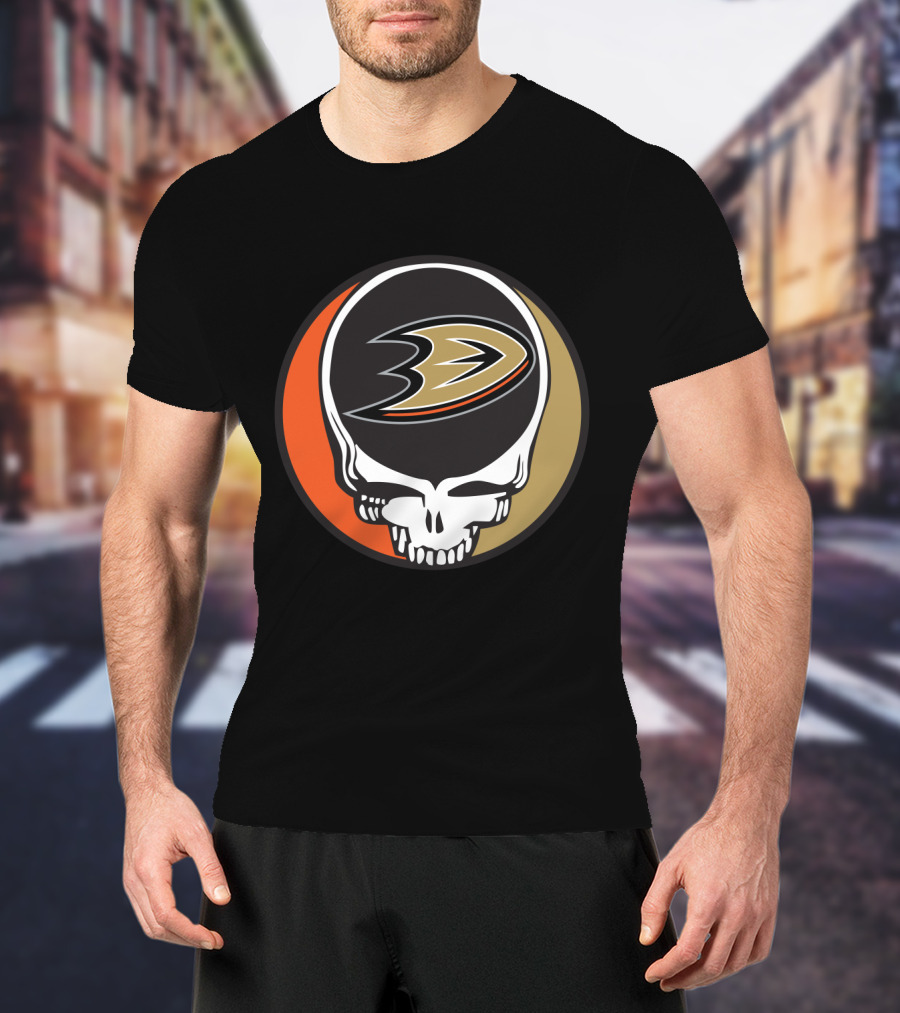 Anaheim Ducks Fans Grateful Dead Skull Logo Fusion T-Shirt