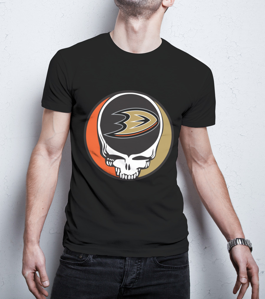 Anaheim Ducks Fans Grateful Dead Skull Logo Fusion T-Shirt