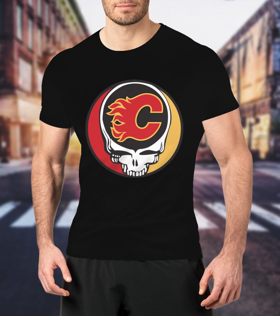 Grateful Dead Calgary Flames Fans Skull Logo Collaboration T-Shirt