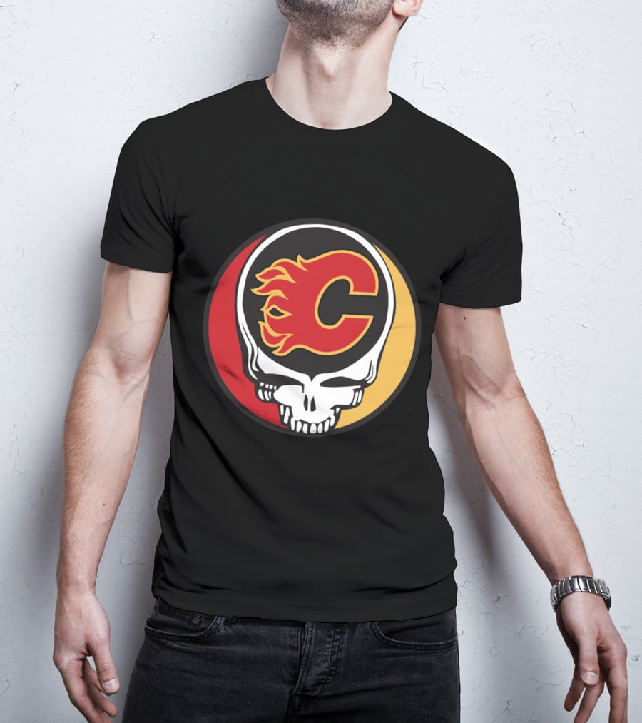Grateful Dead Calgary Flames Fans Skull Logo Collaboration T-Shirt