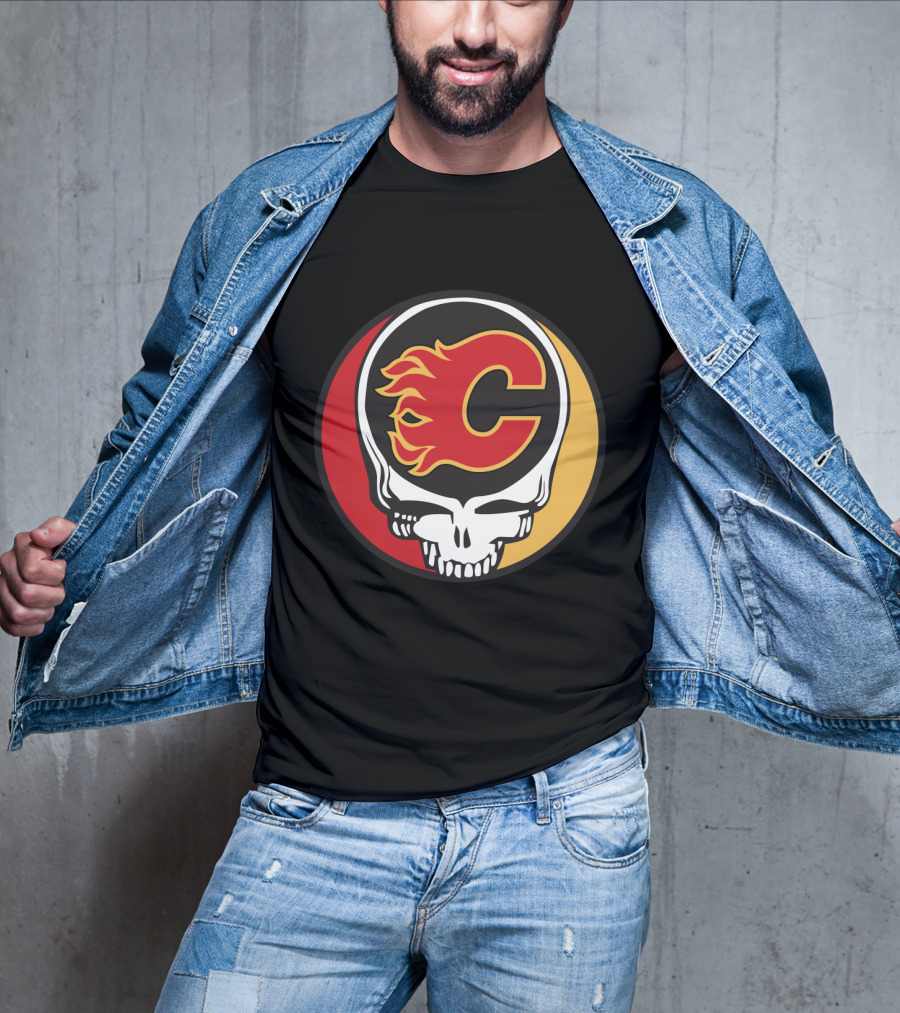 Grateful Dead Calgary Flames Fans Skull Logo Collaboration T-Shirt