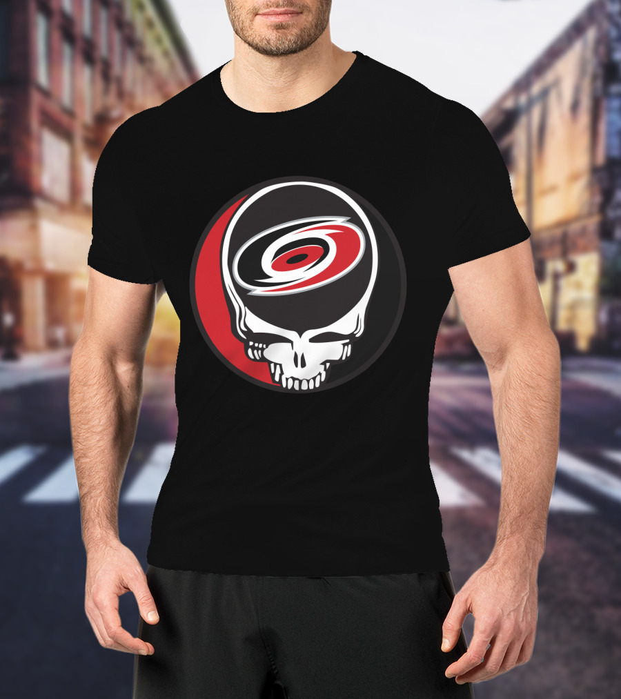 Carolina Hurricanes Fans Grateful Dead Skull Logo Fusion T-Shirt