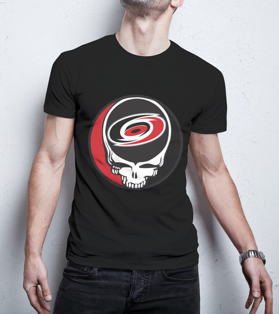 Carolina Hurricanes Fans Grateful Dead Skull Logo Fusion T-Shirt