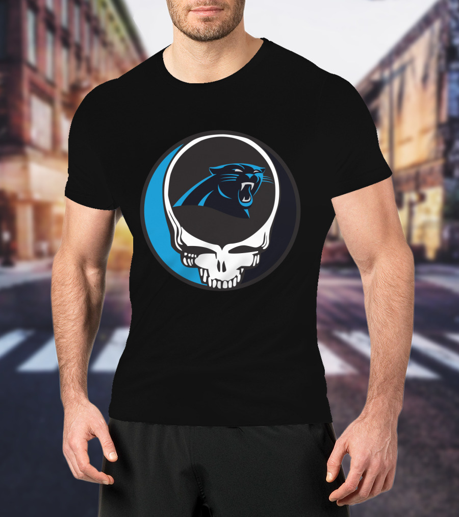 Carolina Panthers Fans Grateful Dead Skull Logo Fusion T-Shirt