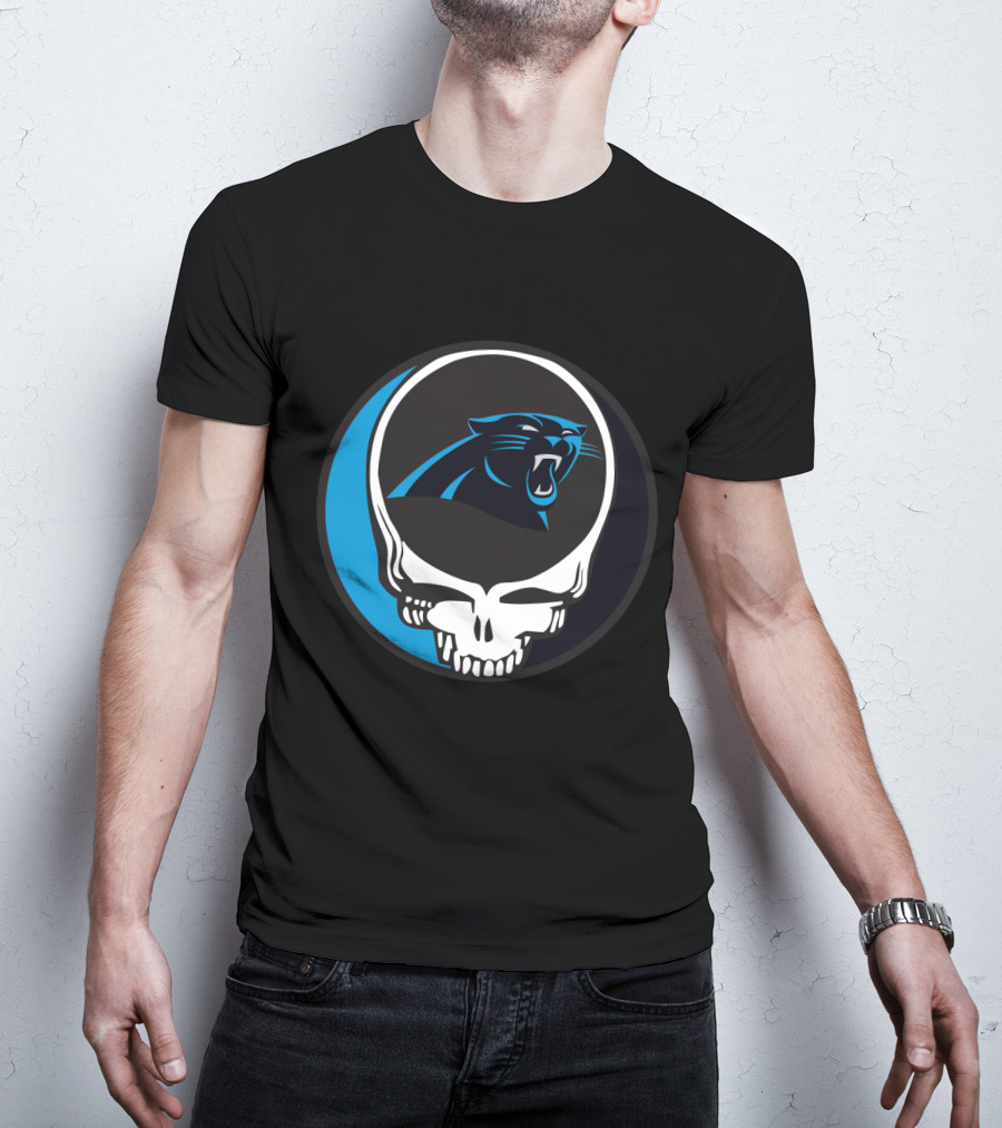 Carolina Panthers Fans Grateful Dead Skull Logo Fusion T-Shirt