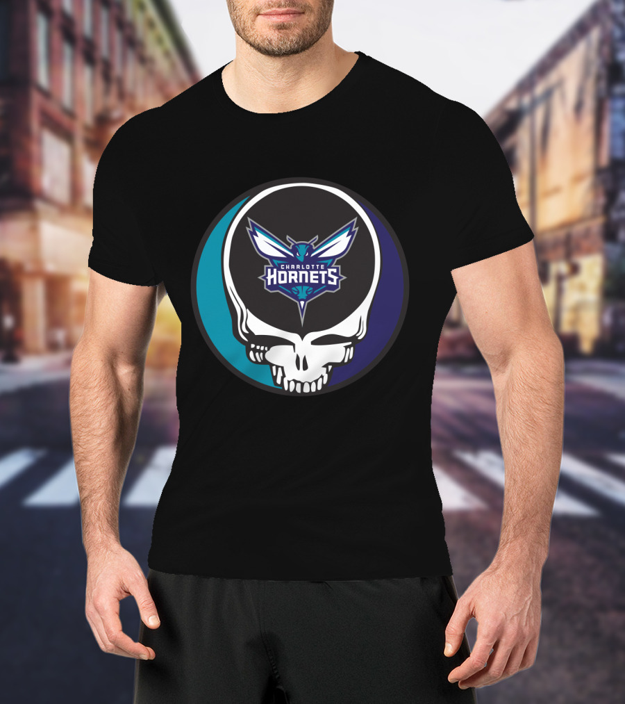 Grateful Dead Charlotte Hornets Skull Logo Combination T-Shirt