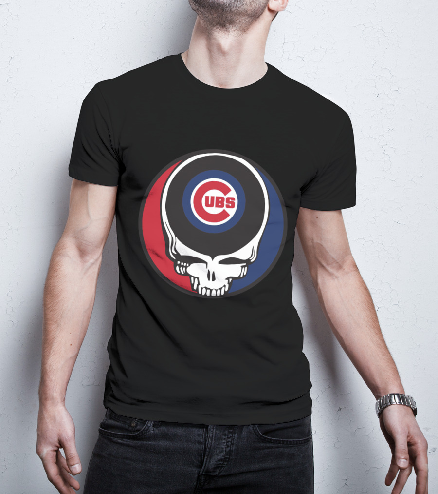 Grateful Dead Skull With Chicago Cubs Logo And Red Blue Circle T-Shirt