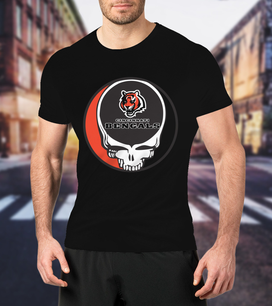 Cincinnati Bengals Grateful Dead Skull Logo Fusion T-Shirt