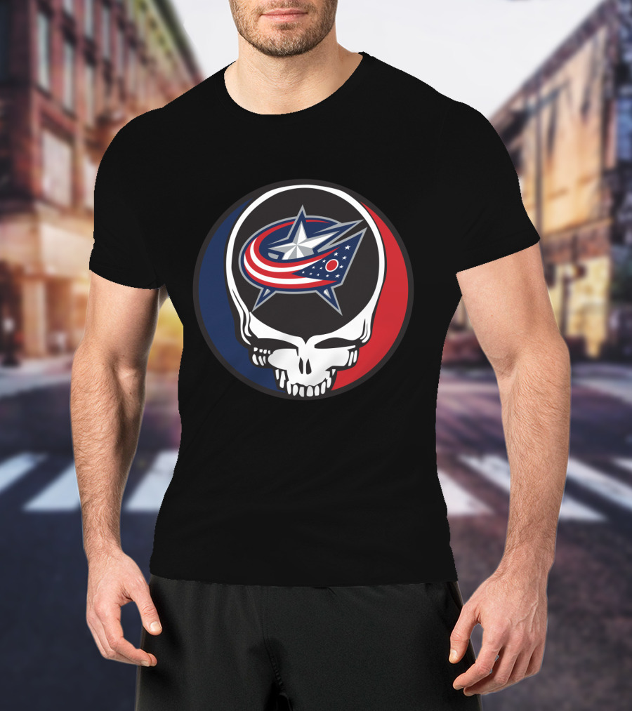 Columbus Blue Jackets And Grateful Dead Skull Logo Fusion For Fans T-Shirt