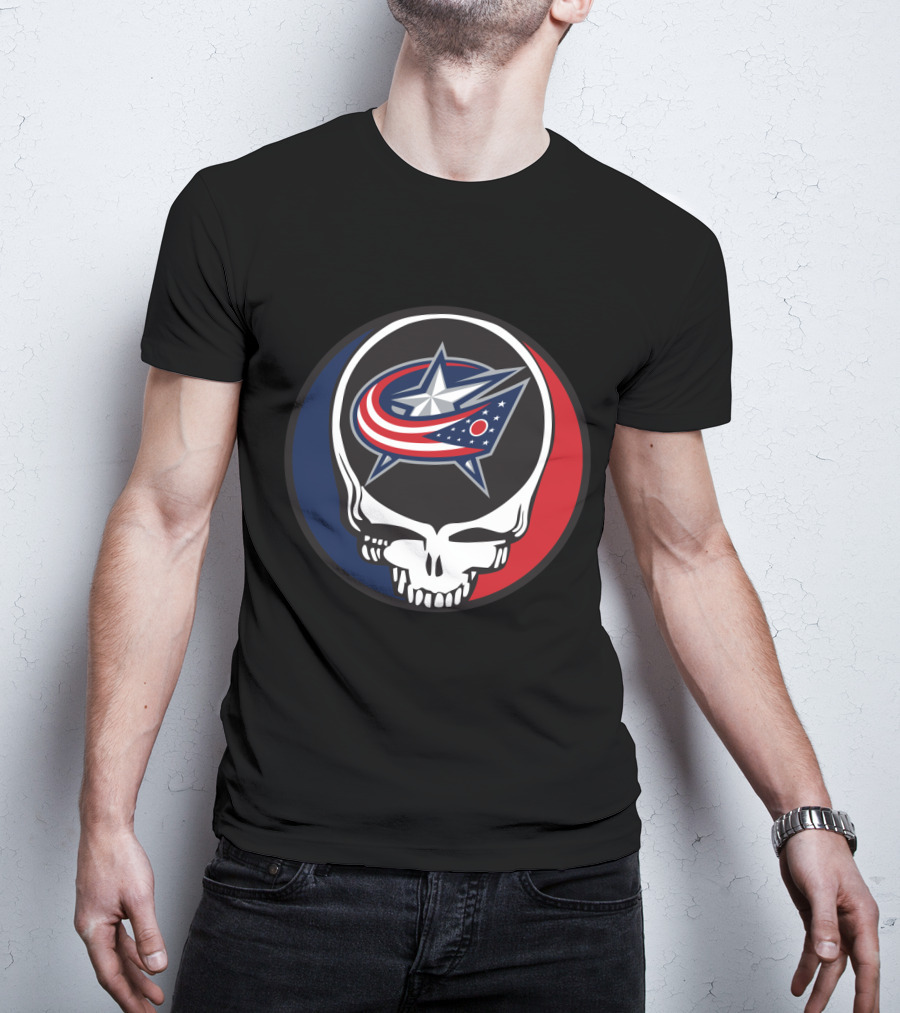 Columbus Blue Jackets And Grateful Dead Skull Logo Fusion For Fans T-Shirt