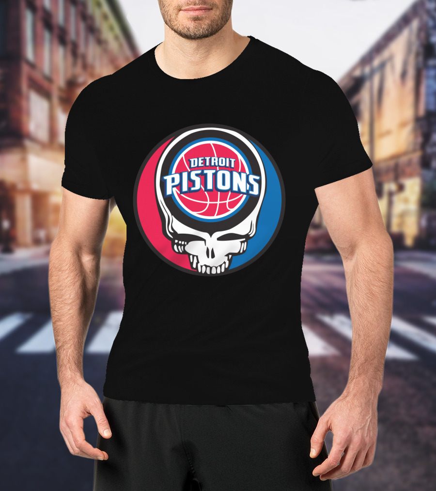 Grateful Dead Skull Design With Detroit Pistons T-Shirt
