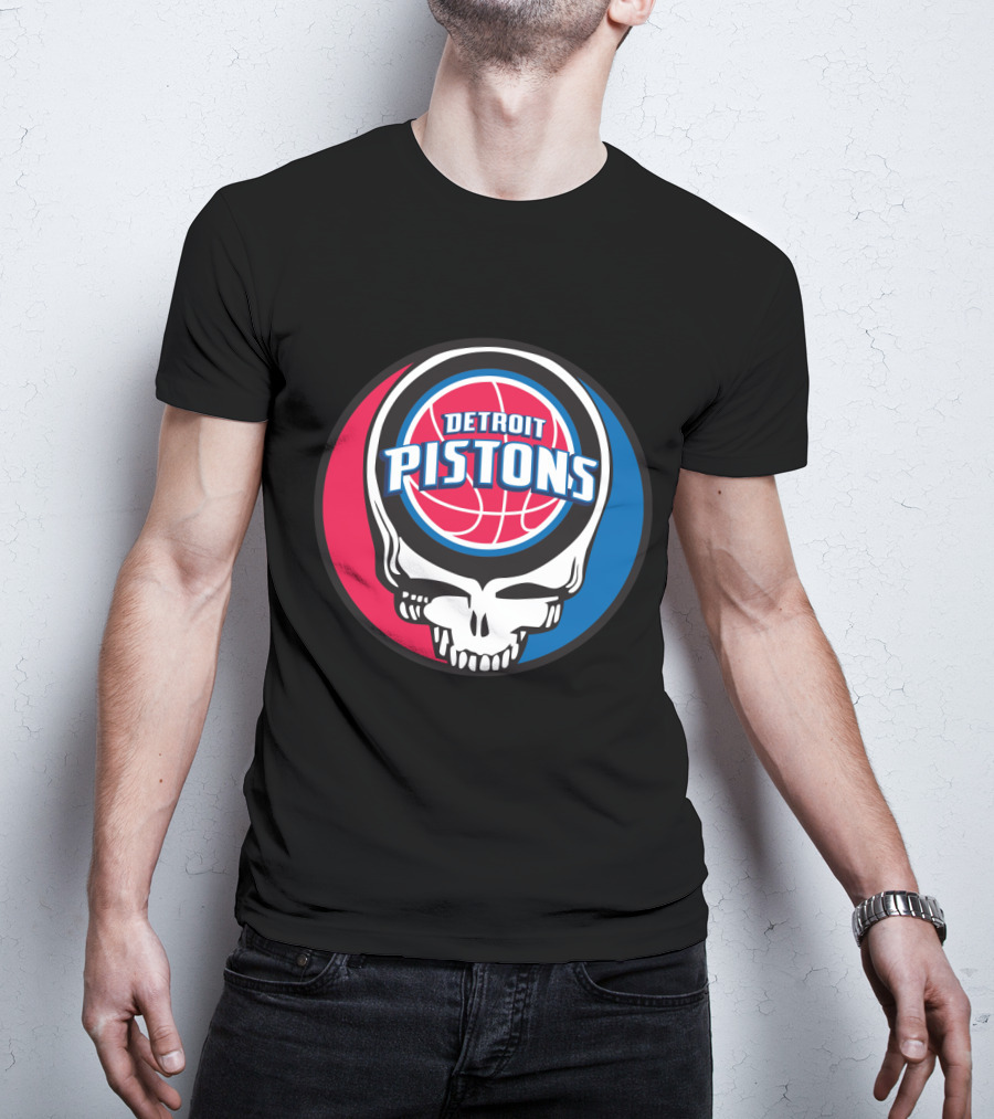Grateful Dead Skull Design With Detroit Pistons T-Shirt