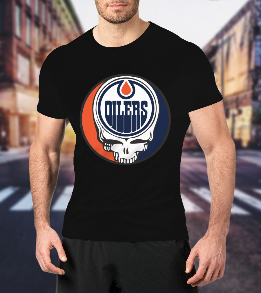 Grateful Dead Skull With Edmonton Oilers Logo And Colors For Fans T-Shirt