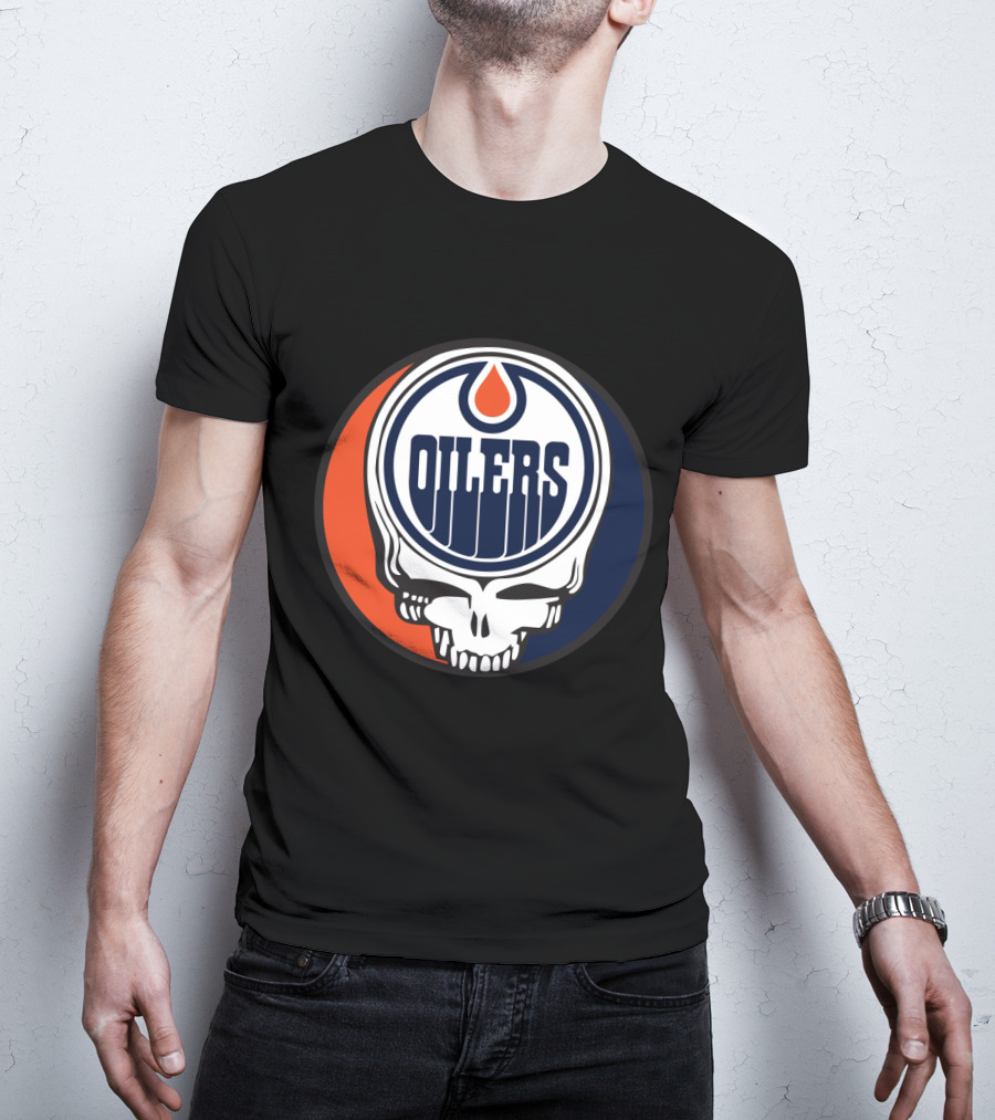 Grateful Dead Skull With Edmonton Oilers Logo And Colors For Fans T-Shirt