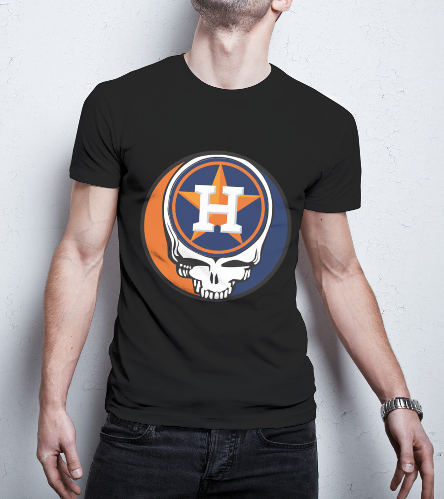 Grateful Dead Skull With Houston Astros Logo And Star In Orange And Blue T-Shirt