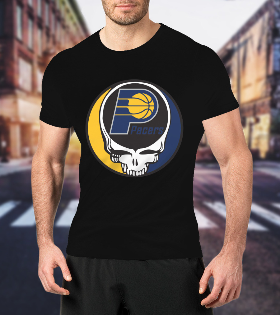 Grateful Dead Skull Logo Meets Indiana Pacers Basketball Fans T-Shirt