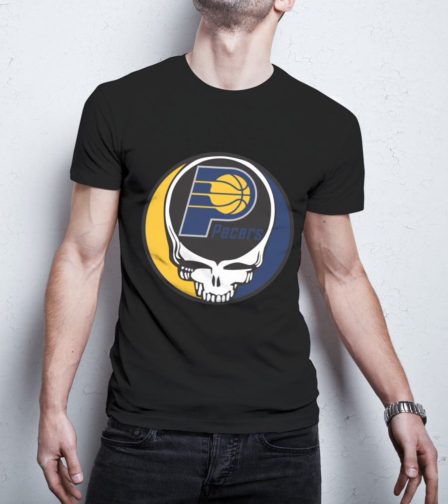 Grateful Dead Skull Logo Meets Indiana Pacers Basketball Fans T-Shirt