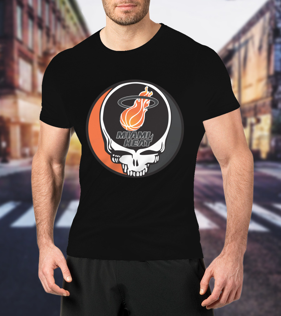 Miami Heat Flaming Basketball Skull Grateful Dead Style T-Shirt